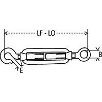 gancho y ojalLF - LO = Longitud mínima - Longitud máximaB = Ø de ojalE = Gancho apertura