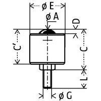 - Ø A: bola Ø- Ø E: Ø totalD: exposición de la bolaC': alturaC: altura totalL: longitud fijaciónØ G: diámetro