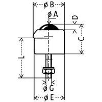 - Ø A: bola Ø- Ø B: Ø total- C: altura total- D: exposición de la bola- Ø E: Ø útil- Ø G: diámetro- L:  longitud fijación