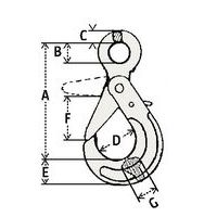 A = Atura totalB = Ø ojalC = ØD = Colgador ØE = Talón alturaF = AperturaG = Grosor