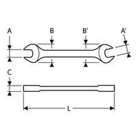 A x A' : CapacidadB: Anchura mínimaB': Anchura máximaC: GrosorL: Longitud