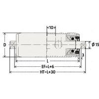 - D: rodillo Ø- EF: longitud útil- L: rodillo longitud- HT: longitud total