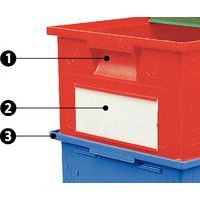 1 - Asa de transporte2 - Portaetiquetas grande3 - Bordes de apilamiento