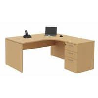 Mesa de oficina compacta con cajonera - Patas panel - Haya - Manutan Expert