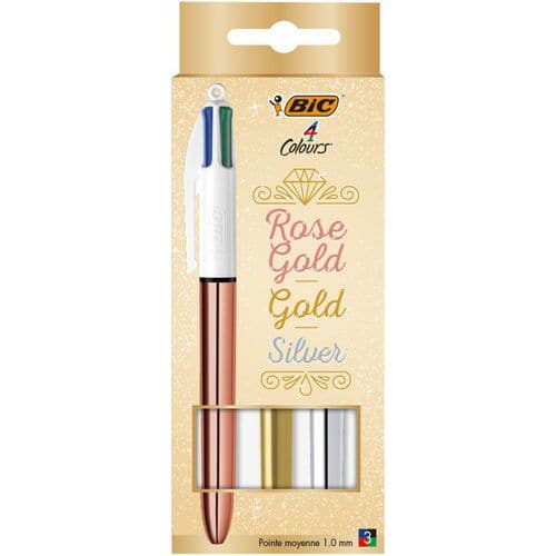 Bolígrafo 4 colores oro, rosa, plata y brillo dorado - BIC