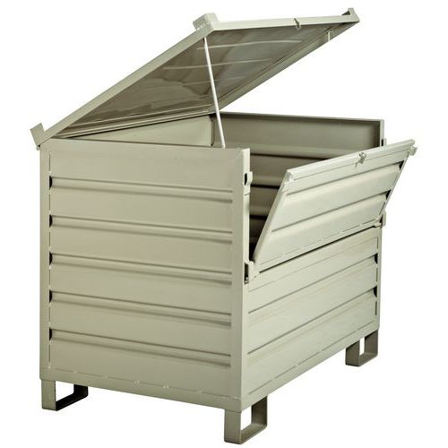 Caja palé plegable apilable - Pared maciza - Con tapa y pared abatible - con patas