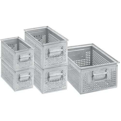 Caja de trasporte perforada de acero - Longitud de 315 a 630 mm - De 9,5 a 77 L