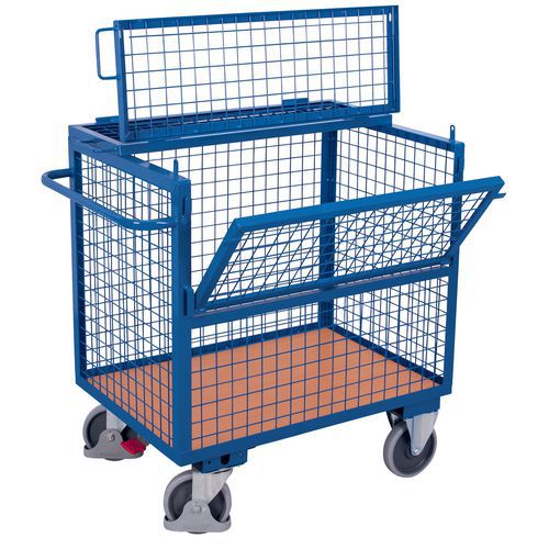 Carro de caja de acero ergonómico - 1 pared 1/2 abatible - Capacidad 500 kg