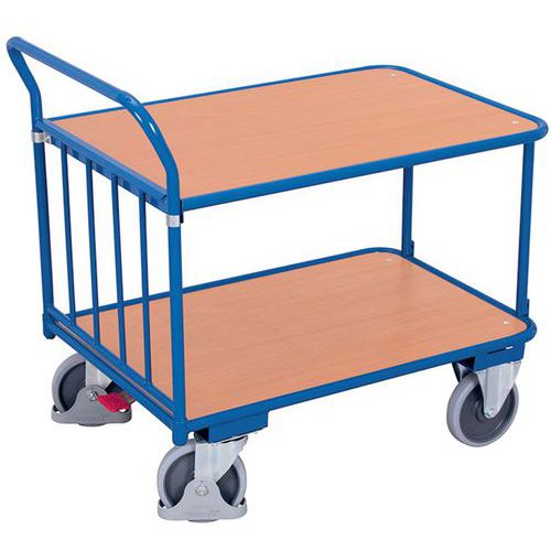 Carro ergonómico con 2 bandejas de madera - Barra vertical - Capacidad 400 kg