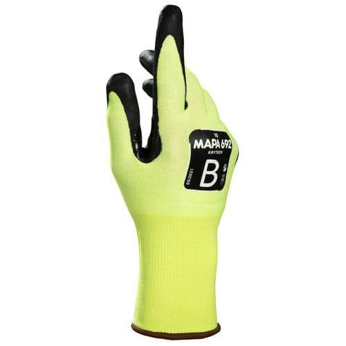 Guantes anticortes nivel B táctil Krytech 692 - Amarillos - Mapa