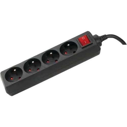 Regleta negra de 4 tomas con interruptor - 4,0 m