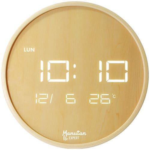 Reloj de pared LED redondo madera - Manutan Expert