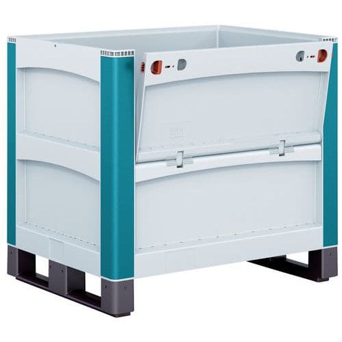 Caja palé SL86 - Paredes macizas - Con suelas - 1 lado longitudinal abatible