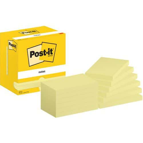 Notas Post-it® de 76 x 127 mm, 12 bloques amarillos - Post-it®