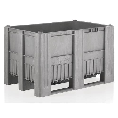 Caja-palé de plástico monobloque - Gris - 3 patines