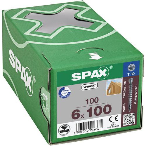 Caja de 100 tornillos para madera de cabeza cilíndrica TX Ø 6 mm  - Spax