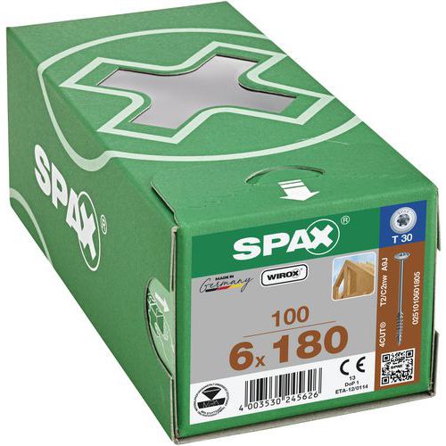 Caja de 100 tornillos para madera Ø 6 mm con cabeza plana TX - Spax