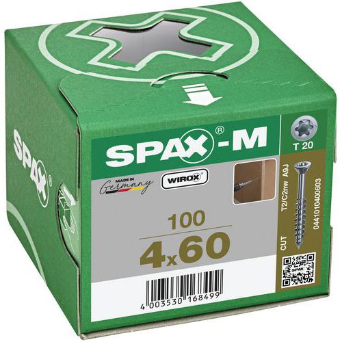 Caja de 100 tornillos universales de cabeza avellanada para paneles de MDF - Spax