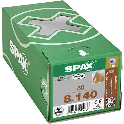 Caja de 50 tornillos para madera Ø 8 mm con cabeza plana TX - Spax