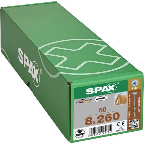 Caja de 50 tornillos para madera Ø 8 mm con cabeza plana TX - Spax