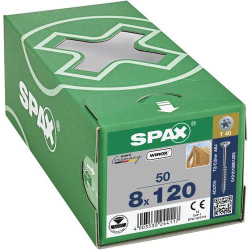 Caja de 50 tornillos para madera con cabeza avellanada TX Ø 8 mm - Spax