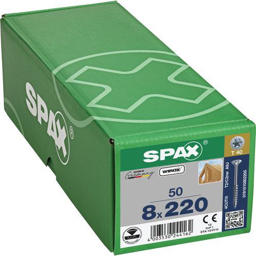 Caja de 50 tornillos para madera con cabeza avellanada TX Ø 8 mm - Spax