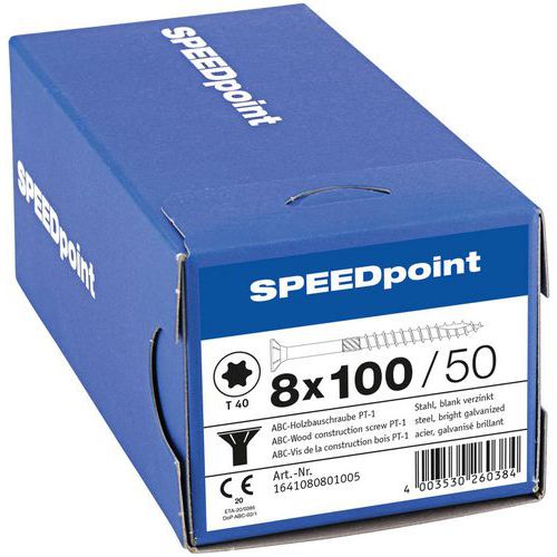 Caja de 50 tornillos de cabeza avellanada para madera TX Ø 8 mm - SpeedPoint