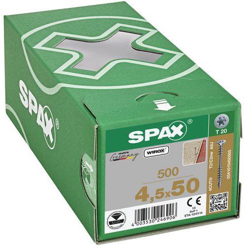 Caja de 500 tornillos para reformas con cabeza avellanada TX Ø 4,5 mm - Spax