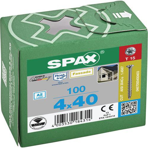 Caja de 100 tornillos con cabeza redonda pequeña para frontal TX Ø 4 mm - Spax