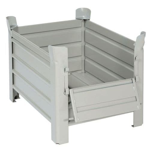 Caja palé apilable - Pared maciza - con patas - 1 lado abatible