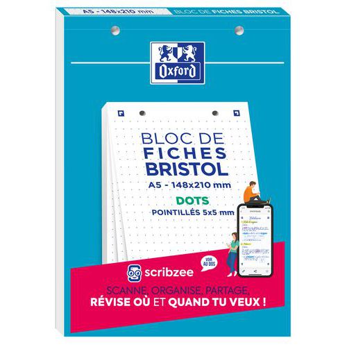 Bloc de 30 fichas brístol 148 x 210 perforadas con puntos - Oxford