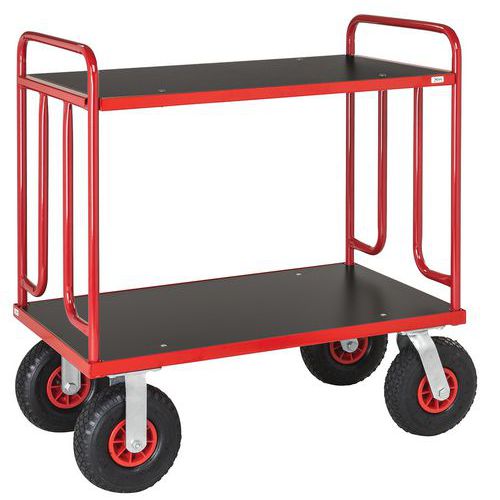 Carrito con bandeja de madera - 2 bandejas - Capacidad de 500 kg - Rueda neumática