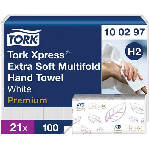 Toallitas de papel Premium H2 de plegado cruzado - Tork