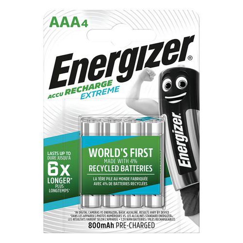 Pila recargable reciclada Extreme - AAA/LR03 - Lote de 4 - Energizer