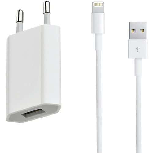 Cargador de CA entrada USB + cable compatible iPhone 5 - Blanco - Moxie