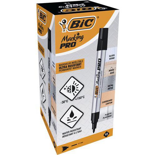 Marcador permanente Marking Pro - Punta ojival - Caja de 12 - Bic