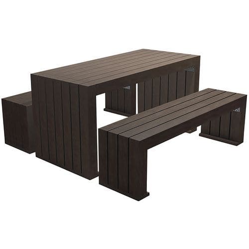 Conjunto de mesa y banco para exteriores de plástico reciclado Rebnew - Benito