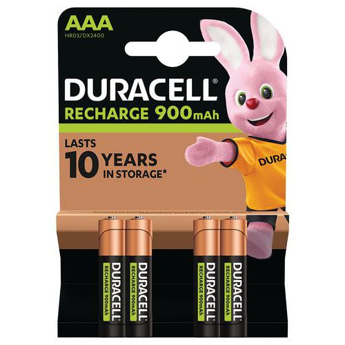 Pilas recargables de 900 mAh AAA LR3 - Pack de 4 - Duracell