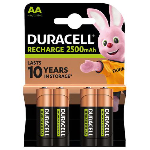 Pilas recargables de 2500 mAh AA LR6 - Pack de 4 - Duracell