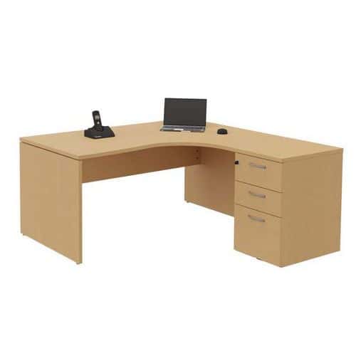 Mesa de oficina compacta con cajonera - Patas panel - Haya - Manutan Expert