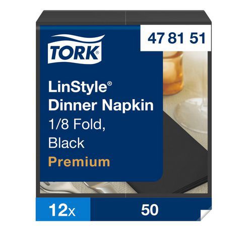 Servilleta Dinner negra plegada, 1/8 12 x 50 servilletas - Tork LinStyle®