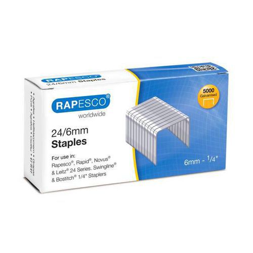 Caja de 5000 grapas 24/6 galvanizadas para grapadora - Rapesco