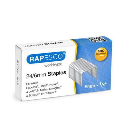 Caja de 1000 grapas 24/6 galvanizadas para grapadora - Rapesco