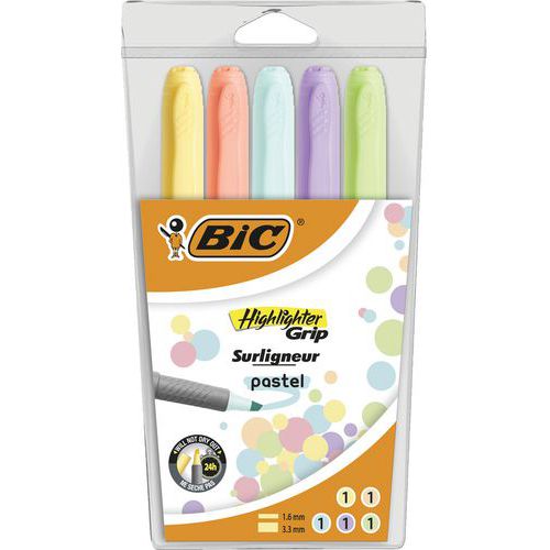 Subrayador Highlighter Grip - Pastel - Funda con surtido de 5 - BIC