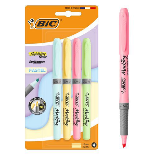 Subrayador Highlighter Grip - Surtido pastel - Lote de 4 - BIC