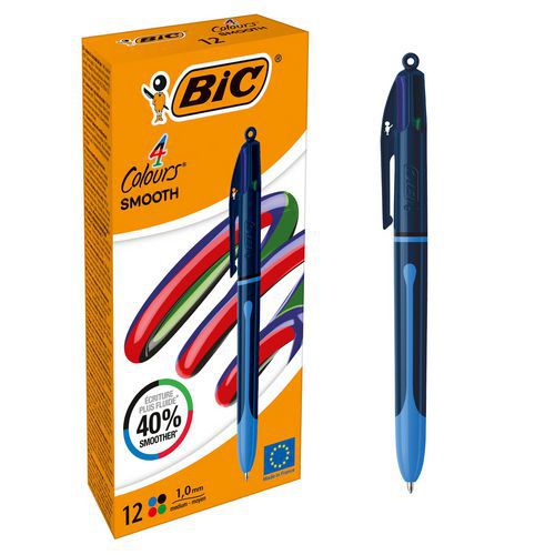 Bolígrafo de punta de bola de 4 colores - Smooth Pro - Tinta ultrasuave - BIC