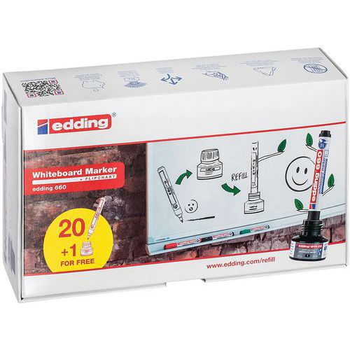 Pack 20 marcadores e660 negros + 1 recarga gratis - EDDING