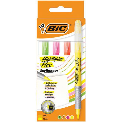 Subrayador BIC Highlighter GRIP Flex - Colores surtidos - Juego de 4