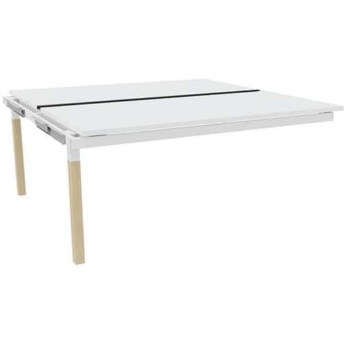 Escritorio bench con tablero deslizante X4 blanco y patas de color blanco y roble