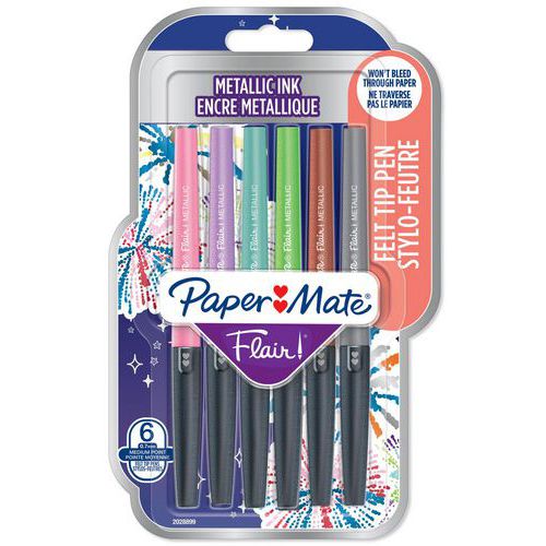 Rotulador Paper Mate Flair Metallic surtido, lote de 6 - Papermate